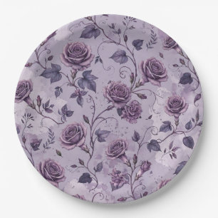 Dusty Lavender Rose Moody Dreamy Hues Floral Paper Plate
