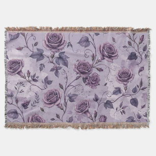 Dusty Lavender Rose Moody Dreamy Hues Floral Throw Blanket