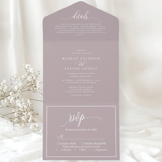 Dusty Lavender Simple Modern Script All In One Invitation (Creator Uploaded)