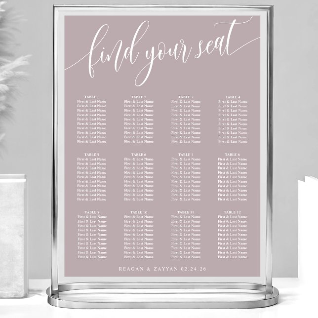 Dusty Lavender Simple Wedding Seating Chart (Creator Uploaded)