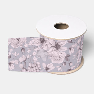 Dusty Lavender Vintage Floral Grosgrain Ribbon