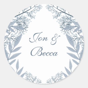 Dusty Light Blue Wedding Vintage Botanical Classic Round Sticker