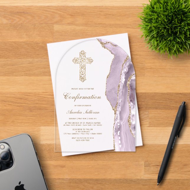 Dusty Lilac Agate Confirmation Acrylic Invitations (Insitu (Invitation Card))