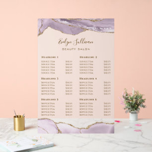 Dusty Lilac Agate Price List Acrylic Sign