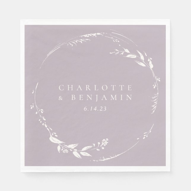 Dusty Lilac Floral Wreath Monogram Personalised  Napkin (Front)