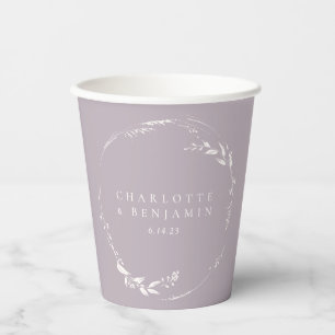 Dusty Lilac Floral Wreath Monogram Personalised Paper Cups