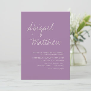 Dusty Lilac Purple Minimalist Handwriting Wedding Invitation