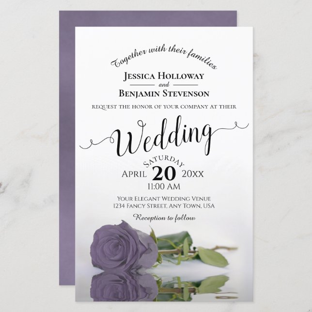 Dusty Lilac Purple Rose BUDGET Wedding Invitation (Front/Back)
