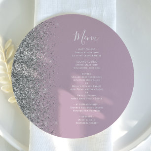 Dusty Lilac Silver Glitter Round Wedding Menu