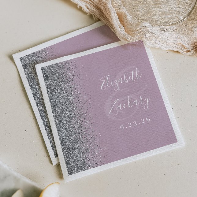 Dusty Lilac Silver Glitter Wedding Napkins (Creator Uploaded)