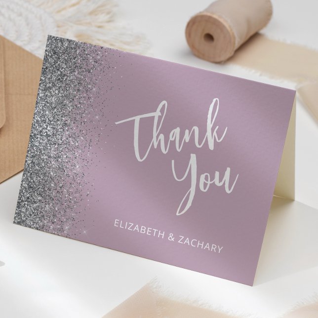 Dusty Lilac Silver Glitter Wedding Thank You Card (Creator Uploaded)