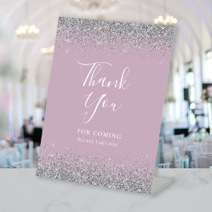 Dusty Lilac Silver Glitter Wedding Thank You Pedestal Sign