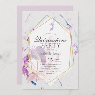 Dusty Lilac Watercolor Floral Quinceañera Invitation