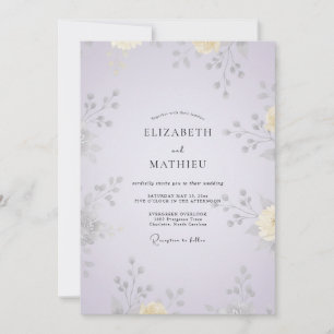 Dusty Lilac Yellow Blossom Wedding Invitation