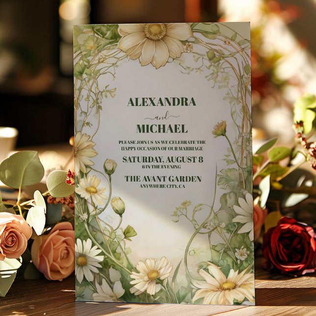 Dusty Marguerite Daisy Wedding Art Nouveau Invitation (Creator Uploaded)