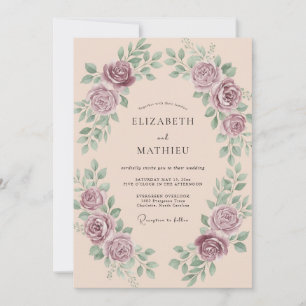 Dusty Mauve Airy Botanical Wedding Invitation