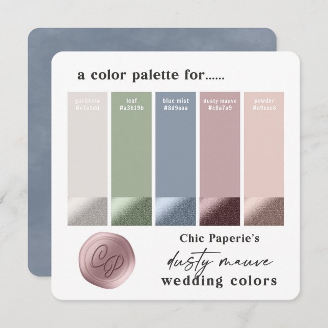 Dusty Mauve & Baby Blue Wedding Colour Palette Car Invitation (Front/Back)