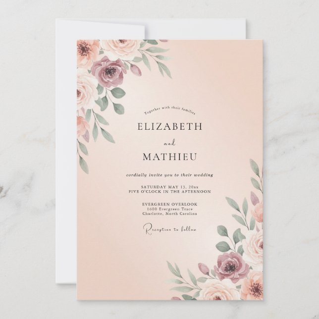 Dusty Mauve Blush Peony Wedding Invitation (Front)