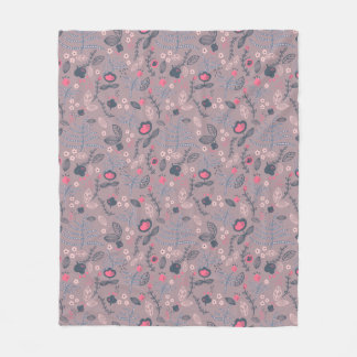 Dusty Mauve & Blush Pink Doodle Floral Pattern Fleece Blanket