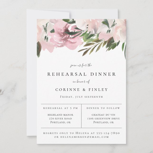 Dusty Mauve Botanical Rehearsal Dinner Announcement (Front)
