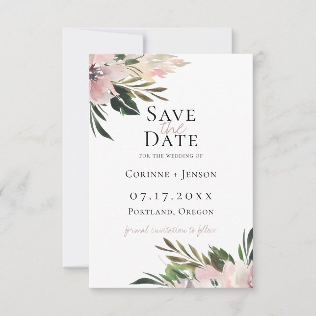 Dusty Mauve Botanical Save The Date Announcement (Front)