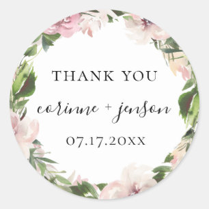 Dusty Mauve Botanical Wedding Favour Classic Round Sticker