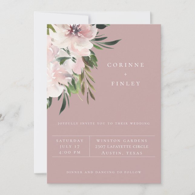 Dusty Mauve Botanical Wedding Invitation (Front)