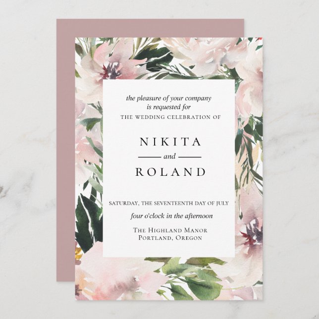 Dusty Mauve Botanical Wedding Invitation (Front/Back)