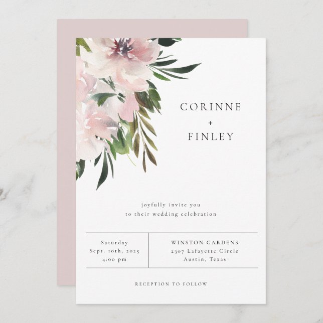 Dusty Mauve Botanical Wedding Invitation (Front/Back)