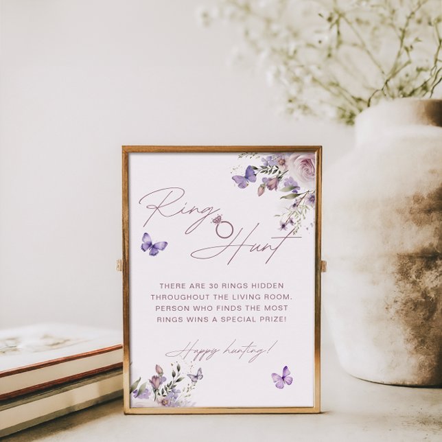 Dusty Mauve Butterfly Bridal Shower Ring Hunt Game Poster (Creator Uploaded)