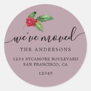 Dusty Mauve Christmas Greenery New Address Home Classic Round Sticker