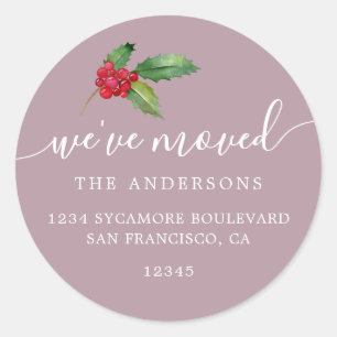 Dusty Mauve Christmas Greenery New Address Home Classic Round Sticker
