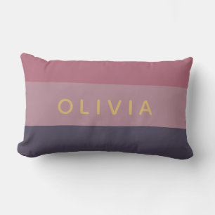 Dusty Mauve Color Block Custom Monogram Name Lumbar Cushion