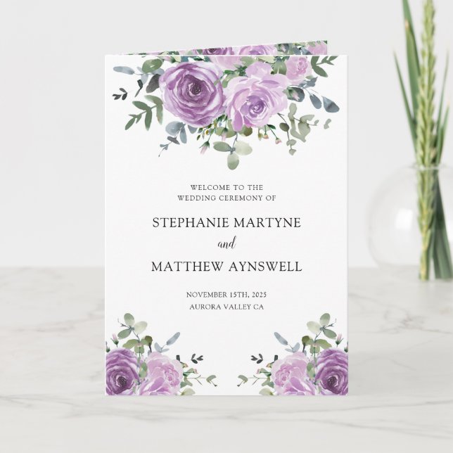 Dusty Mauve Eucalyptus Botanical Wedding Program (Front)