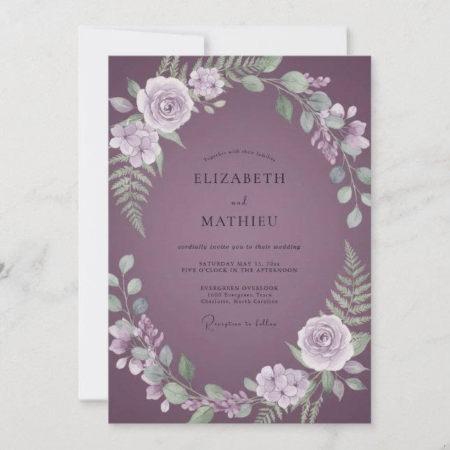 Dusty Mauve Fern Wedding Invitation (Front)