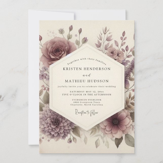 Dusty Mauve Floral Romance Wedding Invitation (Front)
