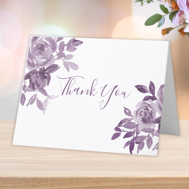 Dusty Mauve Floral Roses Foliage Wedding Thank You Card (Creator Uploaded)