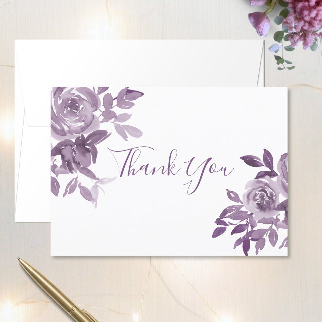 Dusty Mauve Floral Roses Foliage Wedding Thank You Card (Creator Uploaded)