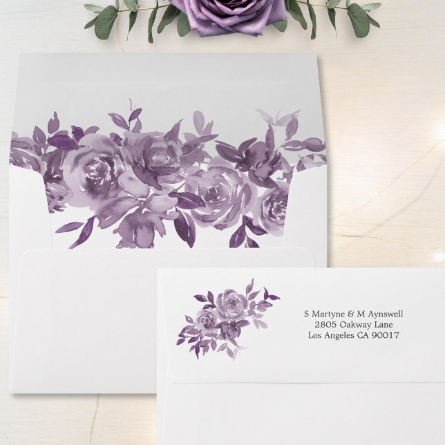 Dusty Mauve Floral Roses Watercolor Wedding Envelope (Creator Uploaded)