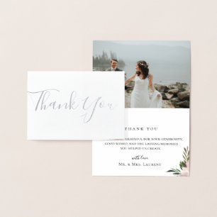 Dusty Mauve Floral Wedding Photo Thank You Card