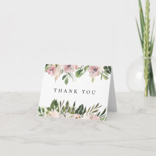 Dusty Mauve Floral Wedding Photo Thank You Card