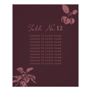 Dusty Mauve Floral Wedding Table Seating Burgundy Poster