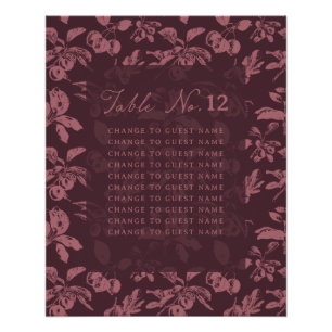 Dusty Mauve Floral Wedding Table Seating Burgundy Poster