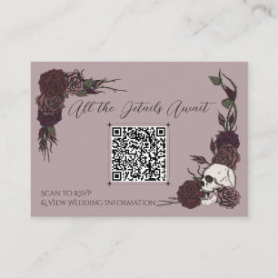 Dusty Mauve Gothic Hand-Drawn Skull QR Card