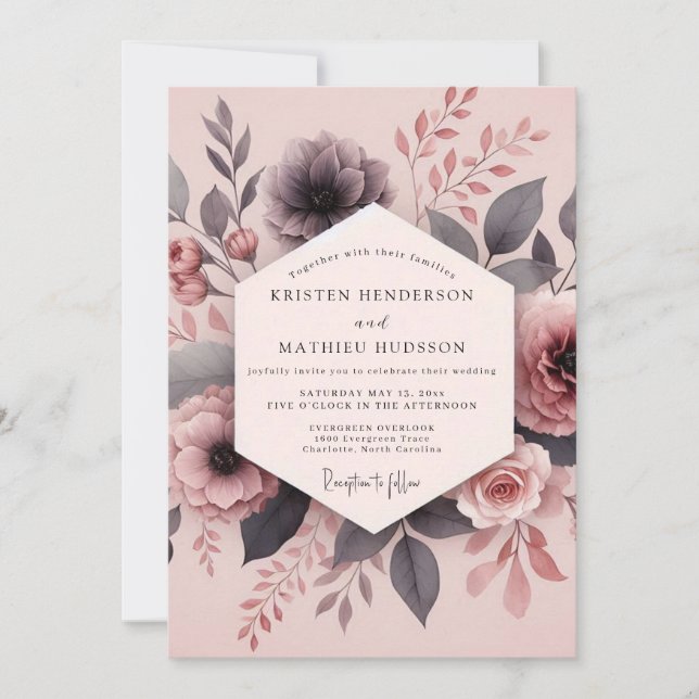 Dusty Mauve Hazy Bloom Wedding Invitation (Front)