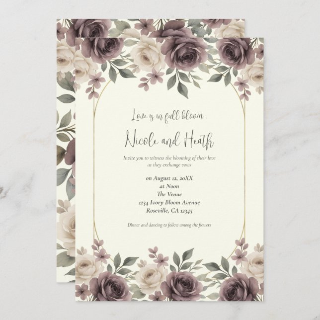 Dusty Mauve & Ivory Bloom Botanical Wedding Invitation (Front/Back)