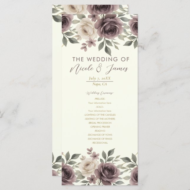 Dusty Mauve Ivory Bloom Botanical Wedding Program (Front/Back)