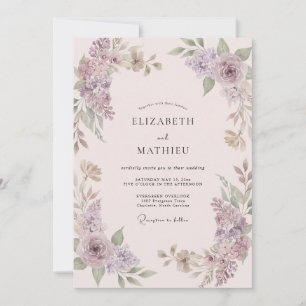 Dusty Mauve Lilac Peony Wedding Invitation