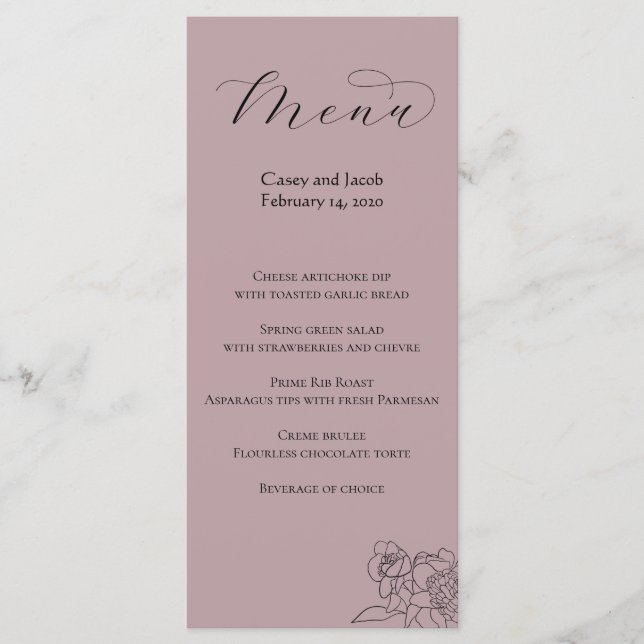 Dusty Mauve Menu for Weddings or Events (Front)