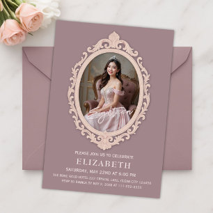 Dusty Mauve Oval Frame 18th Birthday Photo Invitation